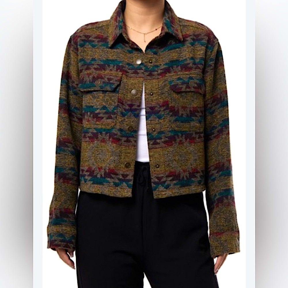 Aztec Jacquard Pattern Cropped Pendleton Style Sa… - image 2